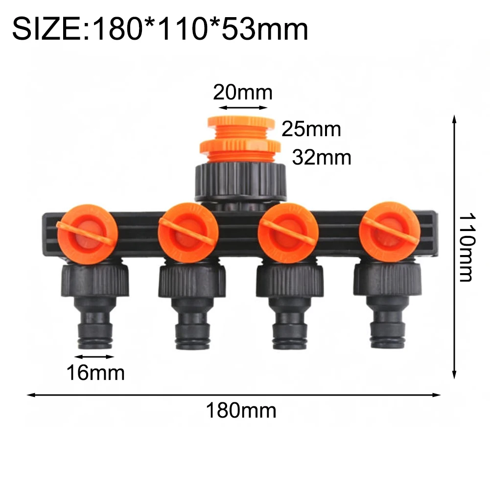 4 Way Garden Water Connector with Threaded For Tap Nipple Fit and 4 Independent On Off Valves for Precision Use
