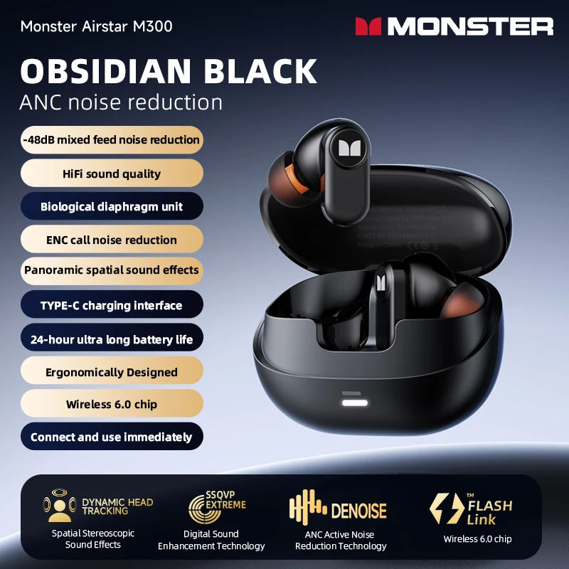 Monster AIRSTAR M300 OWS Gaming Wireless Earphones Bluetooth 6.0 Ear Clip Sports Earbuds HD Calls Noise Cancelling Headphones