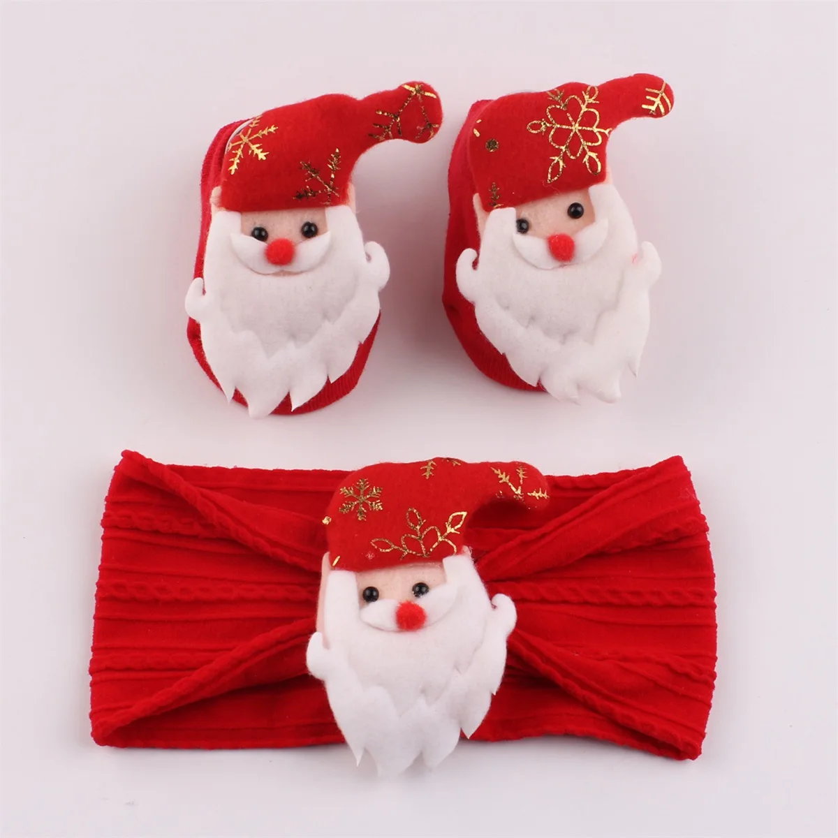 Christmas Baby Present Set Santa Claus Gloves Snowman Soft Warm Newborn Socks and Hairband