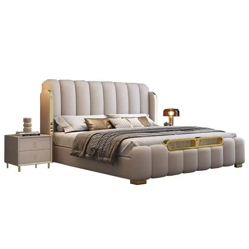 

%……Factory Supply Attractive Wholesale Bedroom Set King Size Upholstered Platform Soft Bed Frame Upholstery Leather Bed