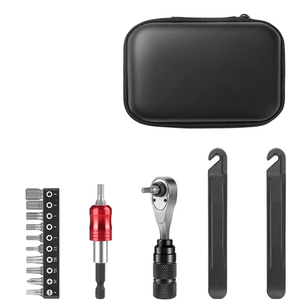 1 Set Bicycle Multifunctional Aluminum Ratchet Wrench Screwdriver Set Repair Tool Kit Package Maintenance