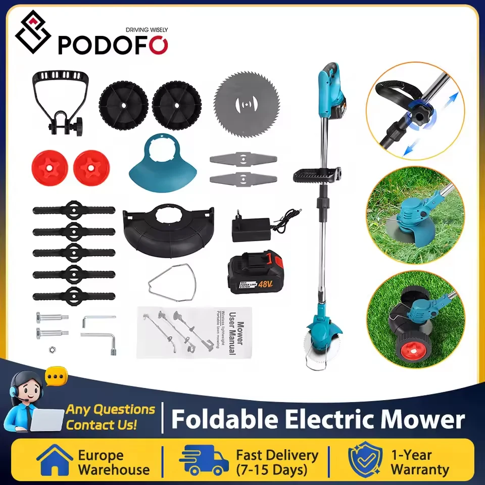 Podofo tosaerba elettrico palmare lunghezza regolabile taglierina Cordless giardino tagliaerba, 1800W tosaerba Cordless
