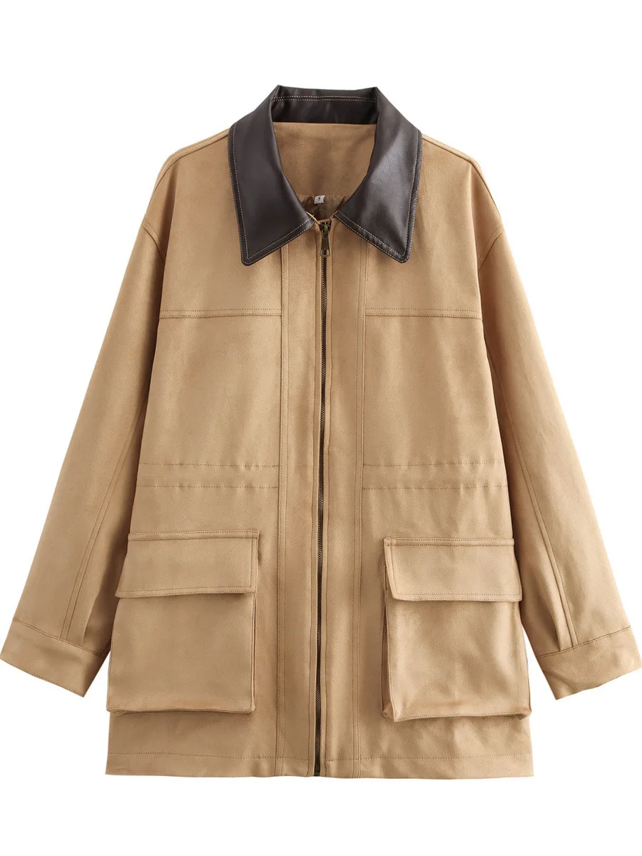 ZARZ Long Suede Jaet for Women Turn-down Collar Oversize Warm Outerwear Artistic Sle Regular Thin Winter Collection