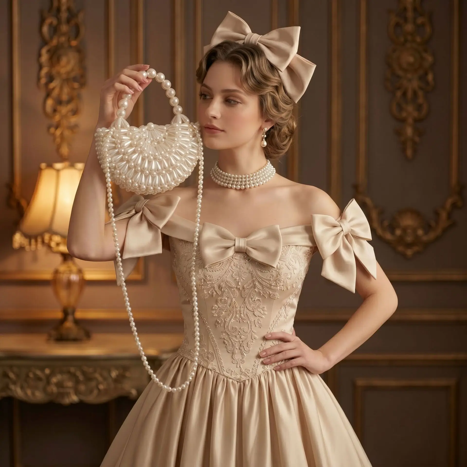Women Pearl Crescent Bag French Vintage Woven Dumpling Clutch Crossbody Shoulder Handbag