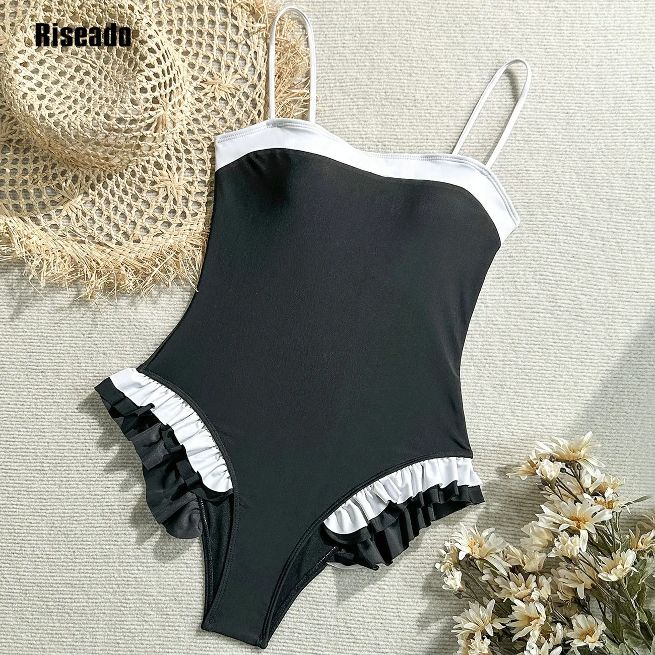 

Сексуальный цельный женский купальник с квадратным вырезом и рюшами, купальный костюм на тонких бретельках, купальный костюм для похудения