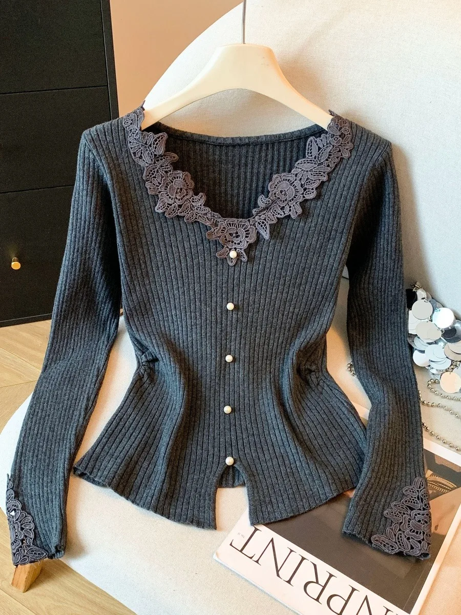 Top de punto de encaje profundo V-Ne para mujer, Base adelgazante, irt Ci Walk Commute Sle Long Sve, longitud Regular, Color puro