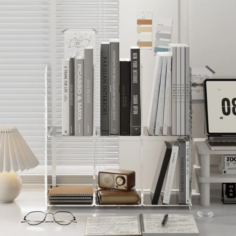 Book Stand 4 Grid Desktop Bookends Luxury Minimalism Divider Bookshelf Simple Desk Storage Rack Display