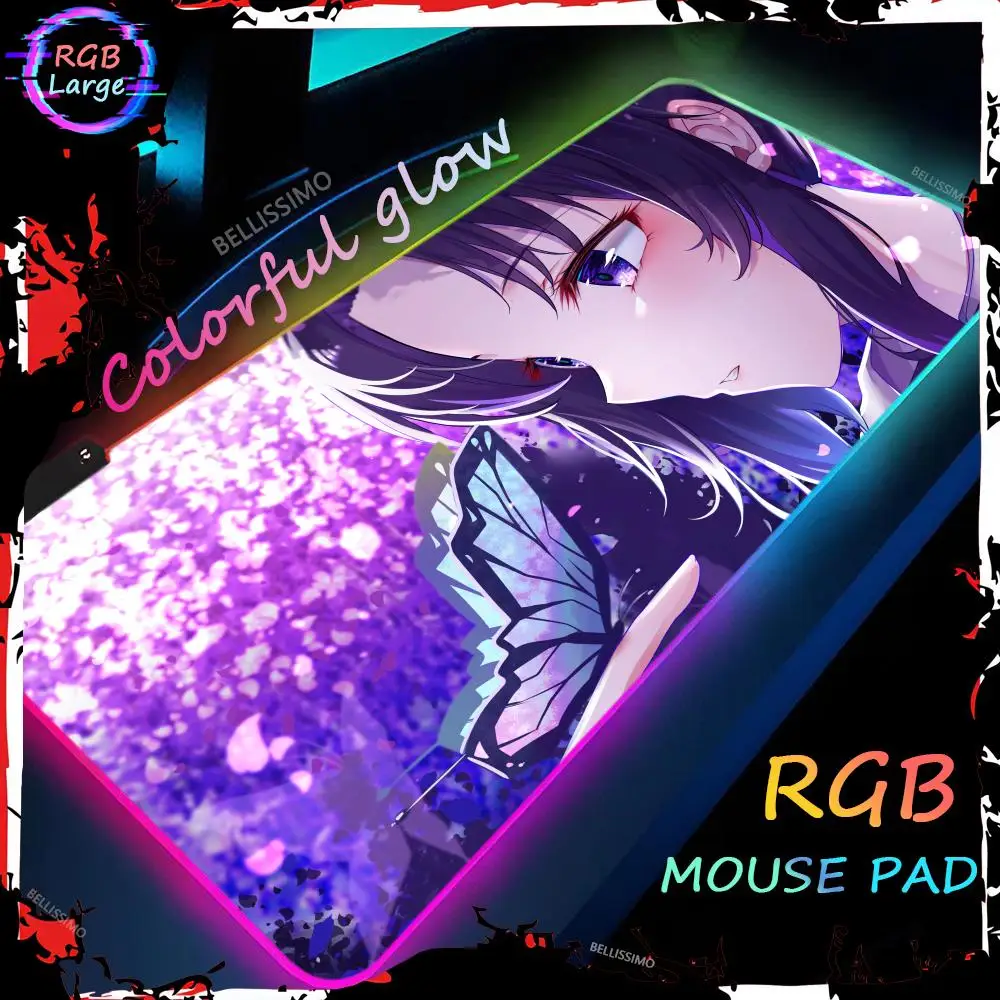 

Kochou Shinobu RGB Mouse Pad Demon Slayer Anime Keyboard Pad Colorful Light Table Mat Gaming Accessories Computer Mat Laptop pad