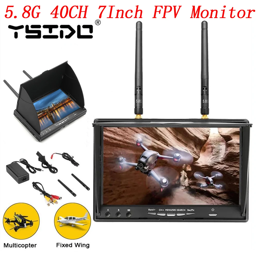 YSIDO 5.8G 40CH 7 Inch FPV Monitor with DVR Build-in Battery 5802D for FPV Multicopter RC Quadcopter Part