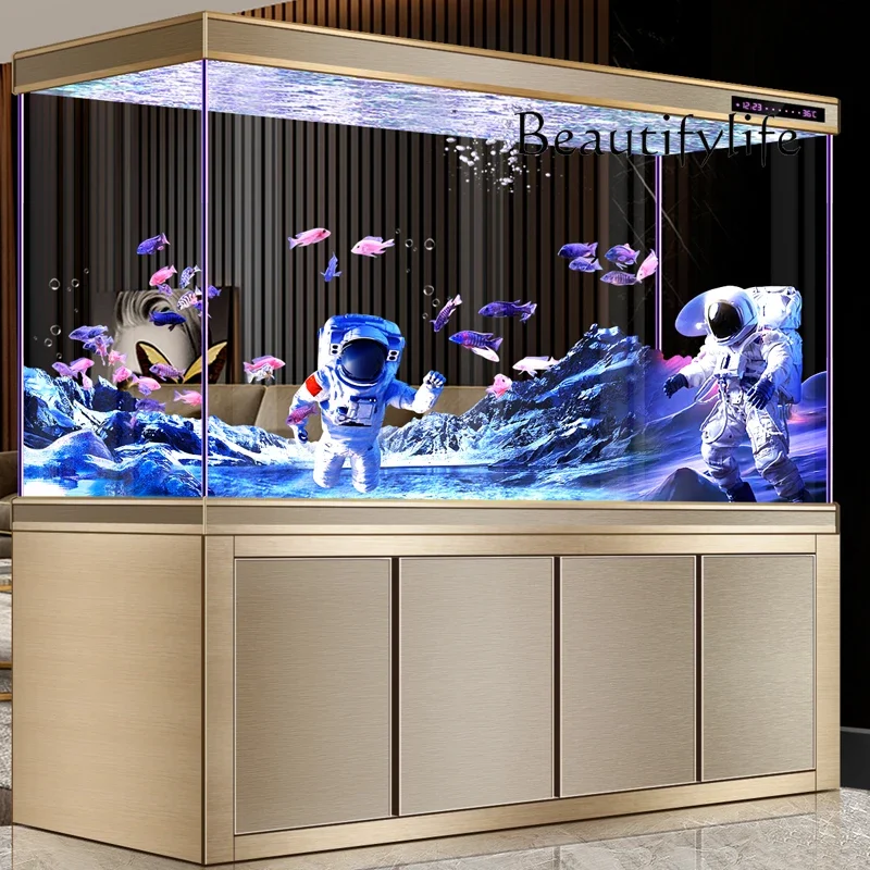 

Living room large aquarium bottom filter ultra-white glass household partition ecological fish tank free of water change