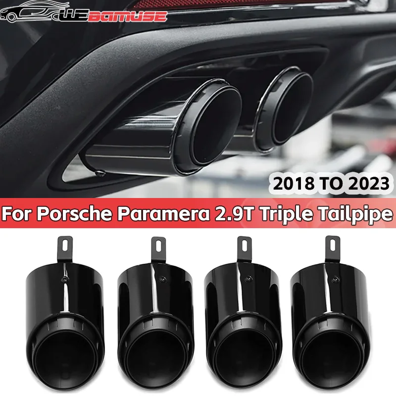 4 Pcs 304 Stainless Steel Exhaust Tip For Porsche Panamera 4S 2.9T Displacement Upgrade Black Triple Muffler Tip Exhaust System