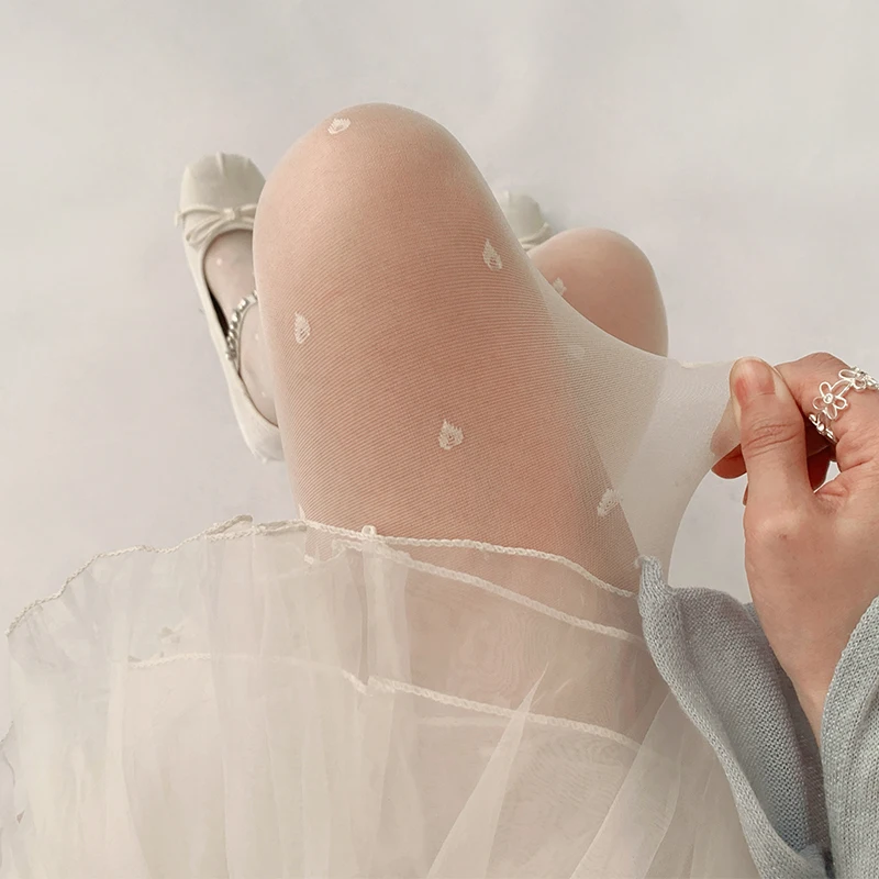 

Sexy Black Stockings Women Heart Polka Dot Lolita Pantyhose High Waist Elasticity Slim Leggings Summer Female Ultrathin Stocking