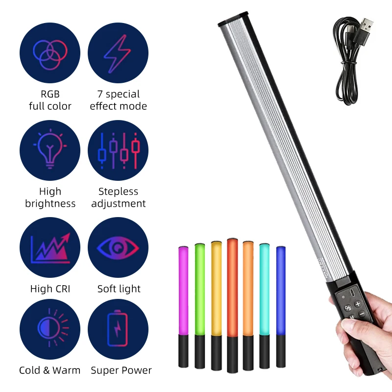 LP430 RGB Colorful Stick Handheld Tube Light Wand 2500K-9900K LED Video Light CRI 95+ Photography Studio Lamp 1000LM 2600mAh