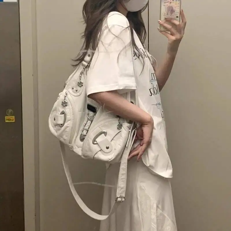 Trendy Women Vintage Chain Handbags All Match Office Lady Simple Fashion Underarm Bag Casual Y2k Aesthetic Zipper Shoulder Bags