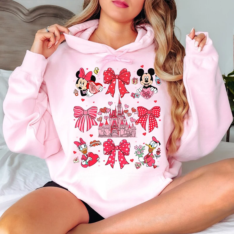 Disney Mickey and Friends Printed Women's Hoodie Valentine's Day Sweater Casual Top Loose Clothing Holiday Gift