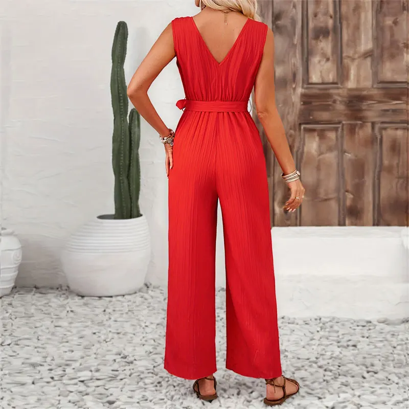 Y.KUKU 2024 Brand Jumpsuits Office Sleeveless Elegant Long Pants Slim V-neck Fashion Casual Classy Women Summer Overalls Female