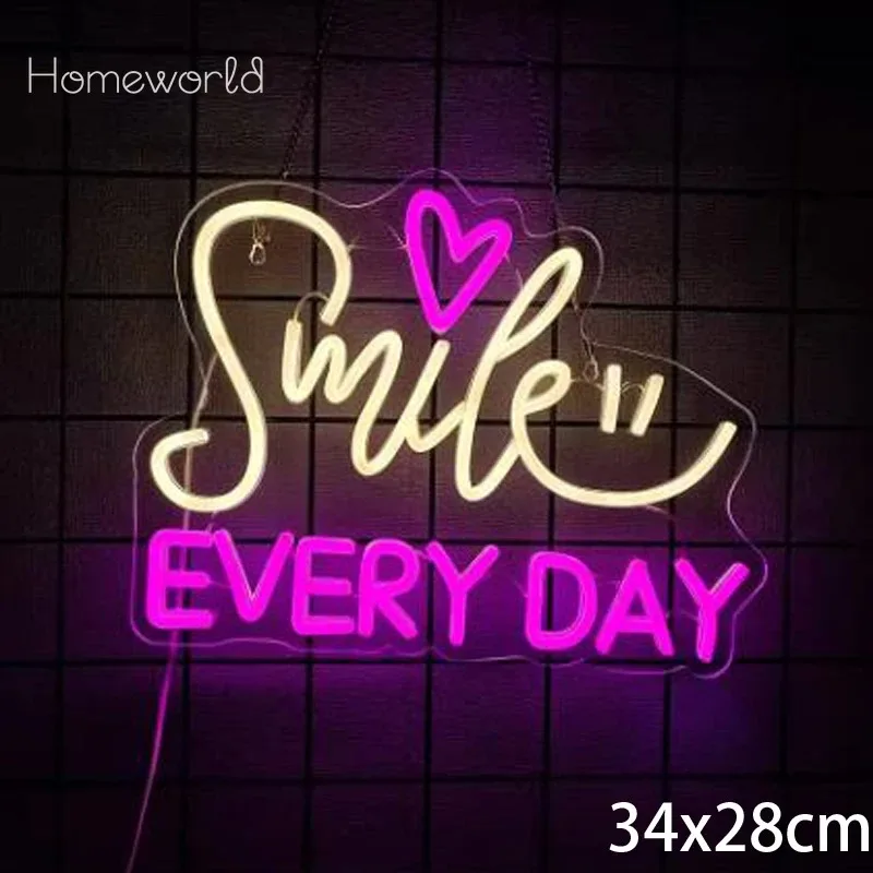Smile Every Day Neon Sign, Led Color Letter Light Smile Icon, Usb Powered, Used For Living Room, Bar Party, Office Art Decor.