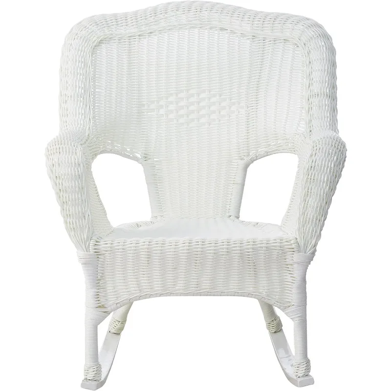 Furniture Piece Camelback Resin Wicker Rocker, White