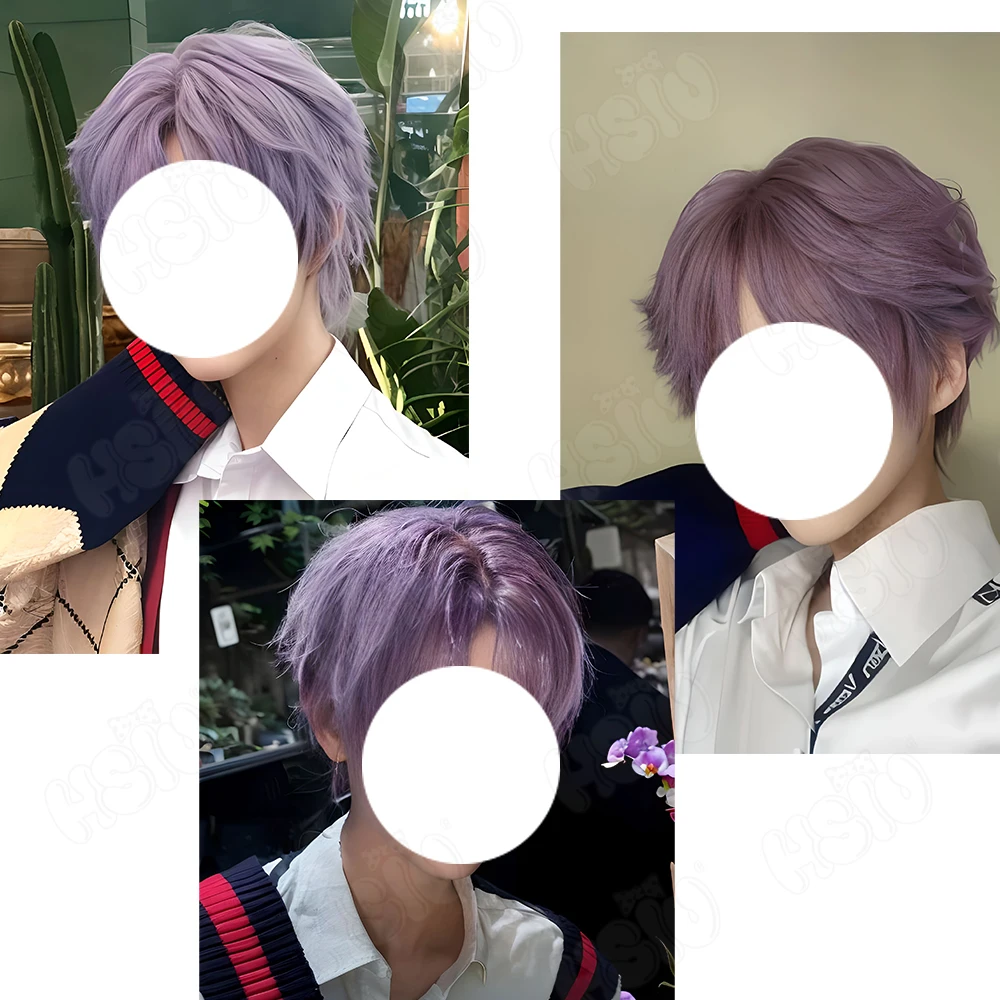 Rafayel Cosplay Wig Fiber synthetic wig Game Love and deepspace Cosplay Wig「HSIU 」gray fuchsia short Wig+Wig cap