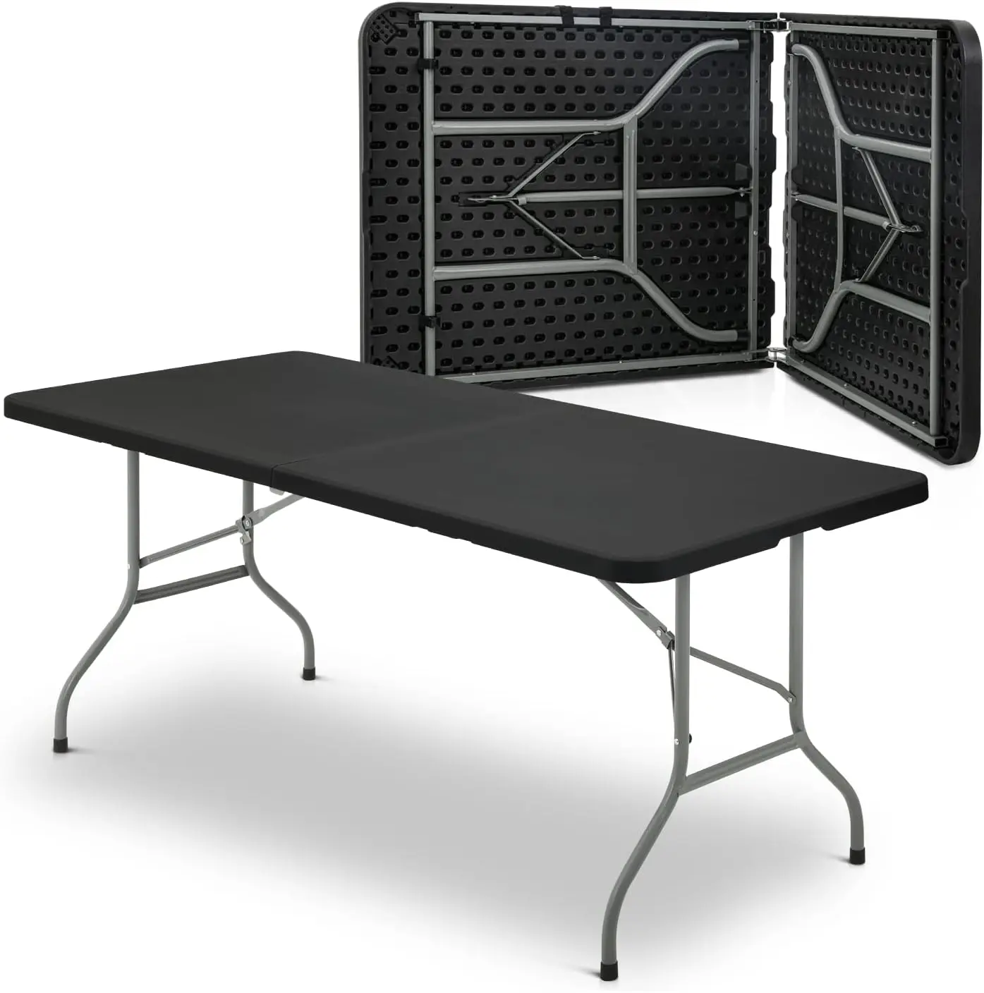 

Folding Heavy Duty Portable Plastic Table Fold Half With Handle Lock For Indoor Outdoor Camping Picnic Dining Party Black