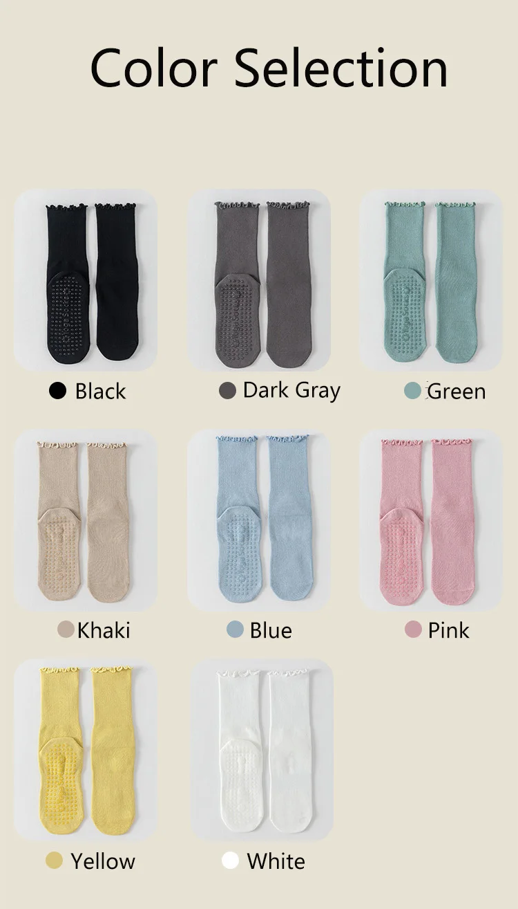 3 Paar Yoga-Socken für Damen, aus reiner Baumwolle, knöchelhoch, einfarbig, mit rutschfester Sohle, ideal für Pilates, mit Rüschen, atmungsaktiv, für Sport, Fitness und zum Tragen auf dem Boden. – Detail 15