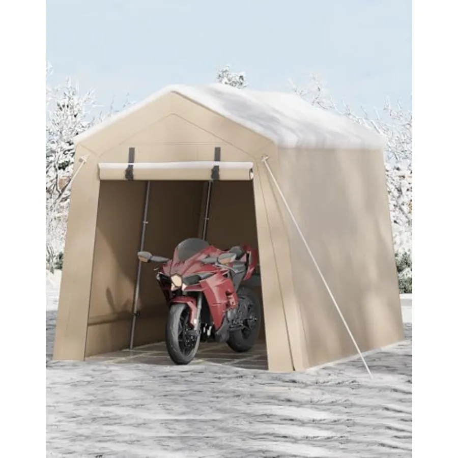 Outdoor Portable Storage Shed: Waterproof UV-Resistant Gray Garage Shelter with 2 Roll-Up Zipper Doors, Anti-Snow Carport Tent