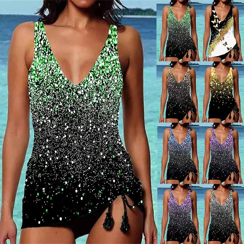 Traje de baño de dos piezas para mujer, Tankini, Monokini, estampado, novedad de verano, 2023