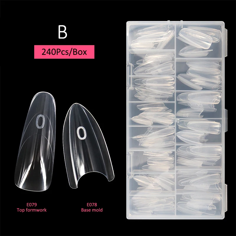240 Stück Dual-Nagelformen, 14 Größen, Schnellverlängerungen, Dual-Formen, T-förmige Ellipse, Maniküre-Formen, obere Form, untere Form