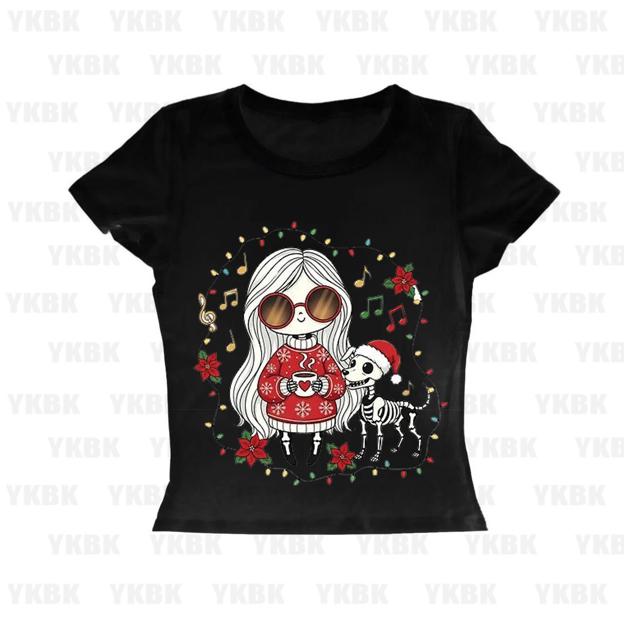 

Женская футболка с коротким рукавом и круглым вырезом с принтом, трансграничная рождественская тема, уличный стиль, удобная посадка