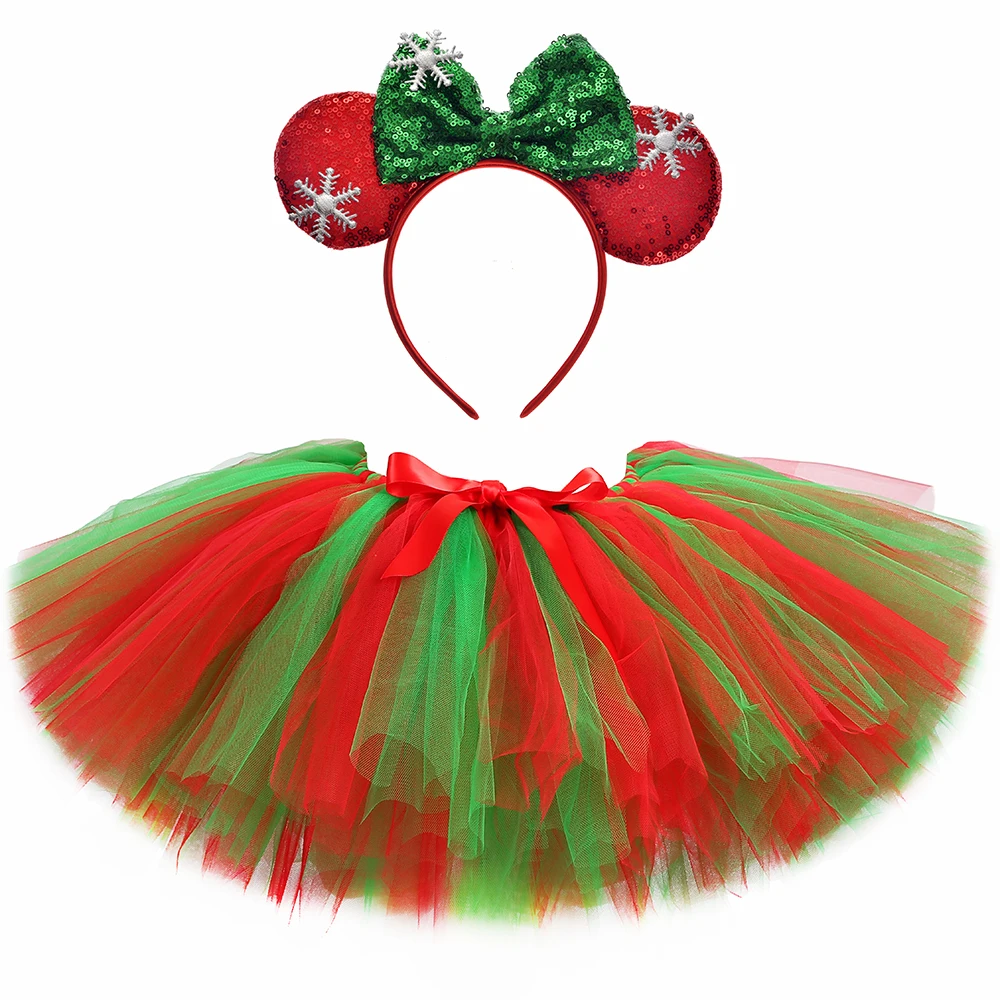 Baby Girls Christmas Tutu Skirt Costume Outfit Fluffy Red Green Kids Mini Tulle Skirts Toddler Girl Xmas Party Performance Tutus