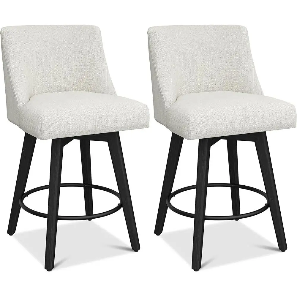 Counter Height Swivel Bar Stools Set of 2 Fabric Upholstered Modern Kitchen Stools with Back Rest Comfortable Design Home Dining