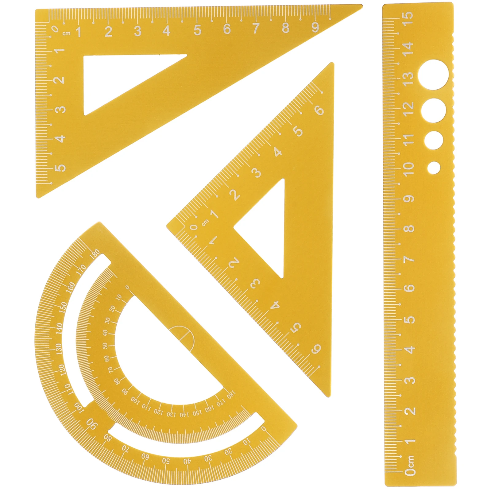 ชุดไม้บรรทัดโลหะ 4 ชิ้น สำหรับนักเรียน ไม้บรรทัดสำหรับห้องเรียน ทำจากอลูมิเนียมอัลลอยด์ สำหรับการวัดและการวาดเขียน