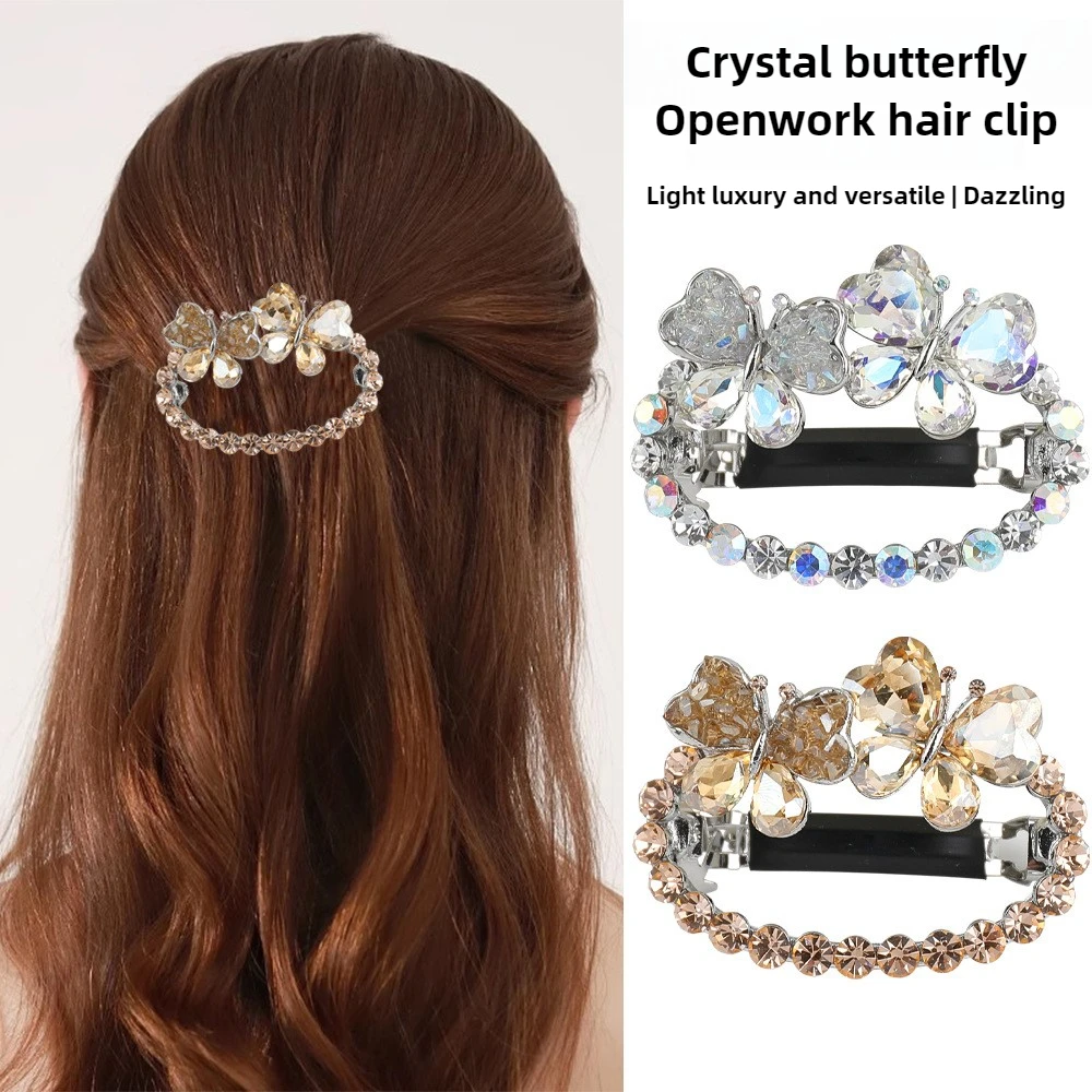 

Crystal Butterfly Hair Clip for Women Openwork Oval Ponytail Half-Up Spring Clip Hair Accessory Recommended Gift for Ladies