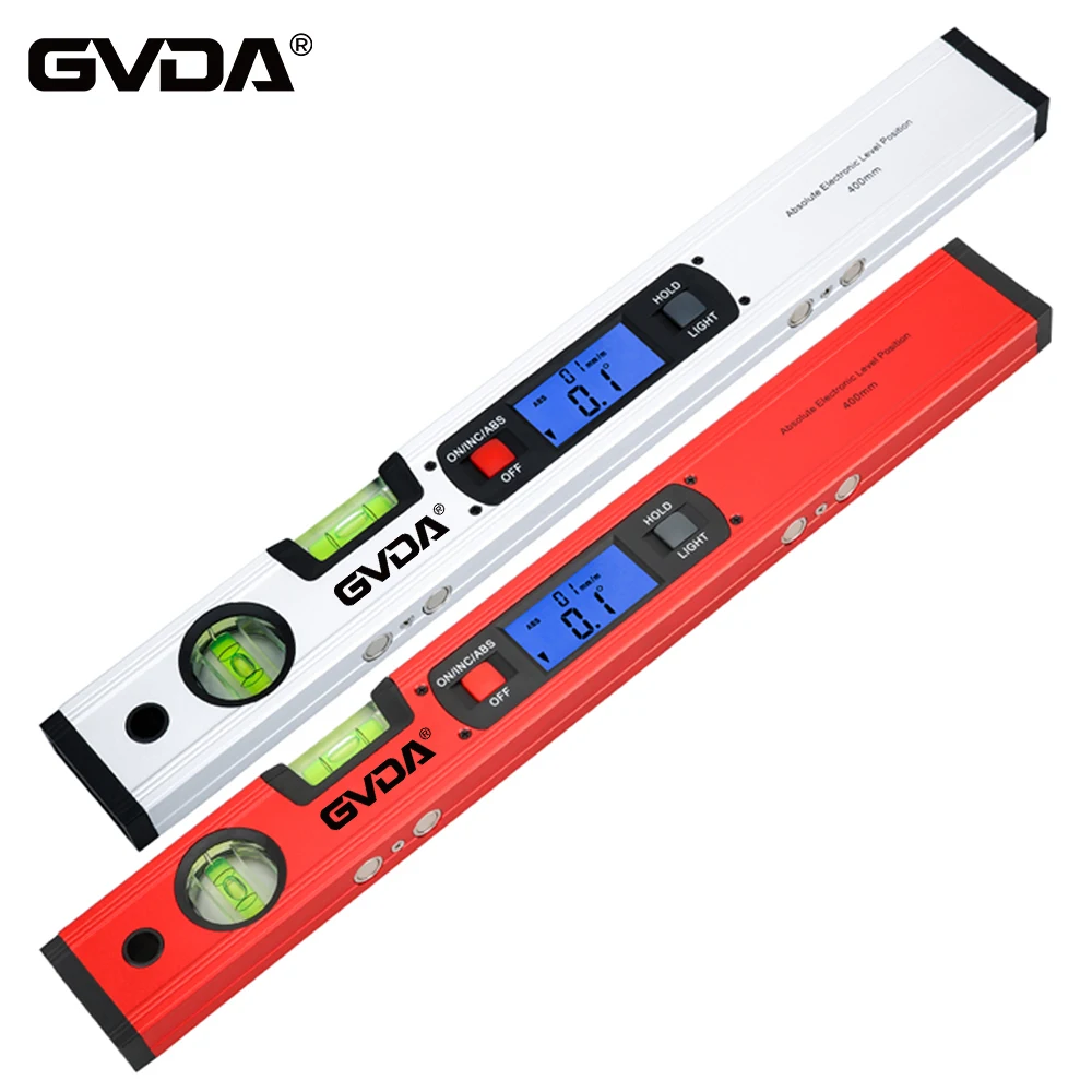 GVDA Digital Magnetic Level 360 Degree Protractor Angle Finder Aluminum 400mm Electronic Inclinometer Ruler with LED Display