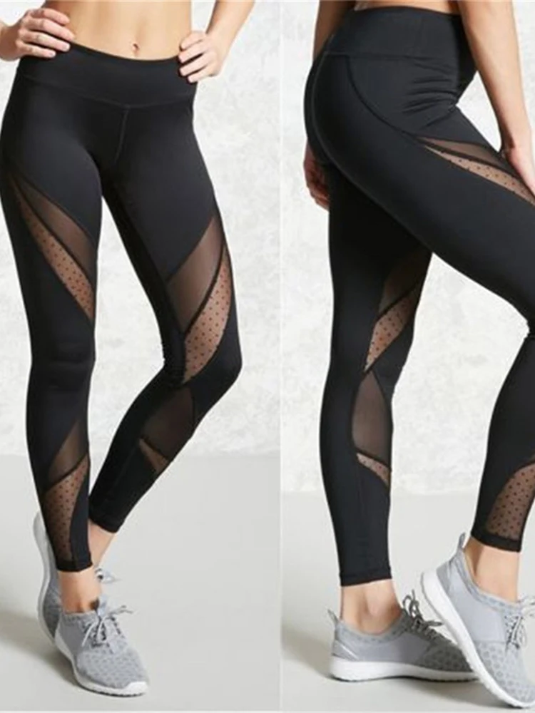 Fashion Sport Leggings High Waist Tights New Mesh Leggins Women Workout Running Solid Gym Sexy Push Up Yoga Pants Femme