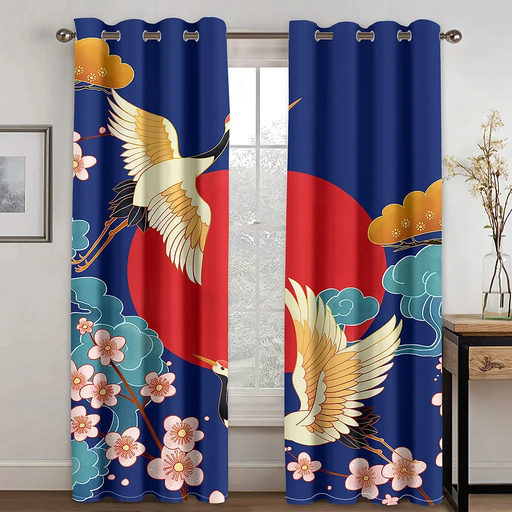 Popular Bedroom Living Room Japanese Restaurant Blackout Curtain Entrance Feng Shui Crane Noren Custom Curtains Decoration 2Pcs