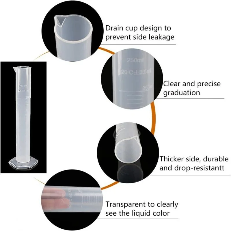 Plastic Measuring Cylinder Laboratory Test Graduated Liquid Trial Tube Jar Tool New 10/25/50/100/250/500/1000ML