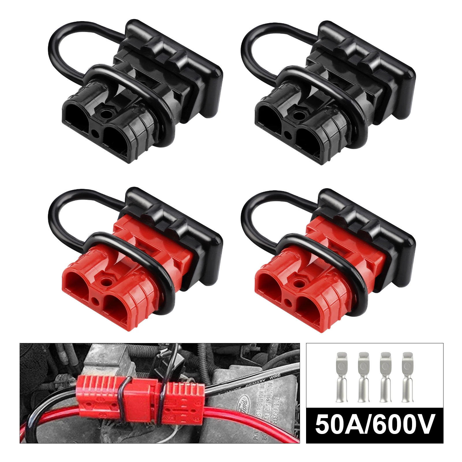 2PCS 50A Plug Battery Trailer Durable Quick Connector Kit 600V Winch Electrical Power Cables Charging Plug Quick Connector