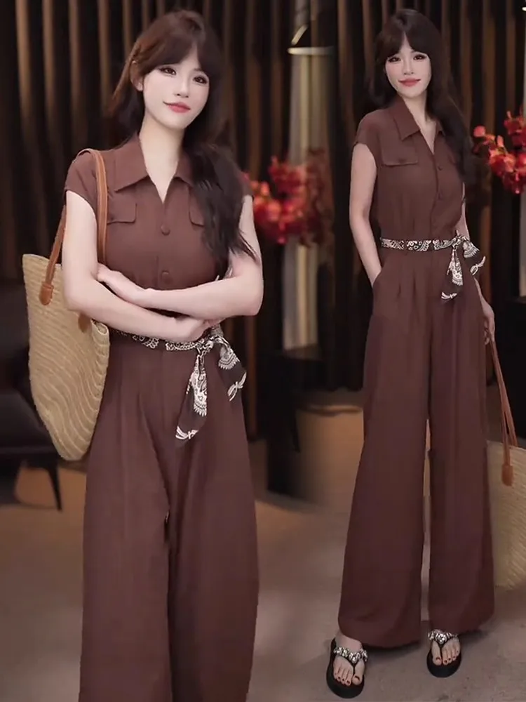 

Faionable Цельный женский летний костюм с высокой талией и поясом для похудения Гонконгский комплект из двух предметов с воротником B...