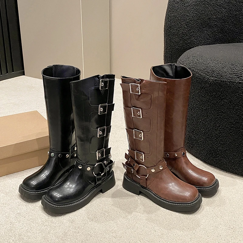 Britische Retro Ritter Stiefel Damen Herbst/Winter neue trend ige quadratische Kopf dicke Ferse Langarm Freizeit stiefel