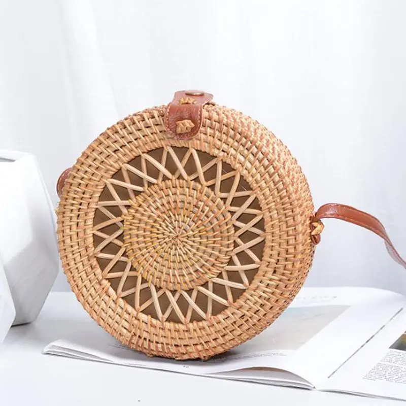 Round Women Shoulder Bag Square Straw Beach Bags Wicker Bali Box Female Crossbody Bag Rattan Woven Summer Handbag Messenger Tote