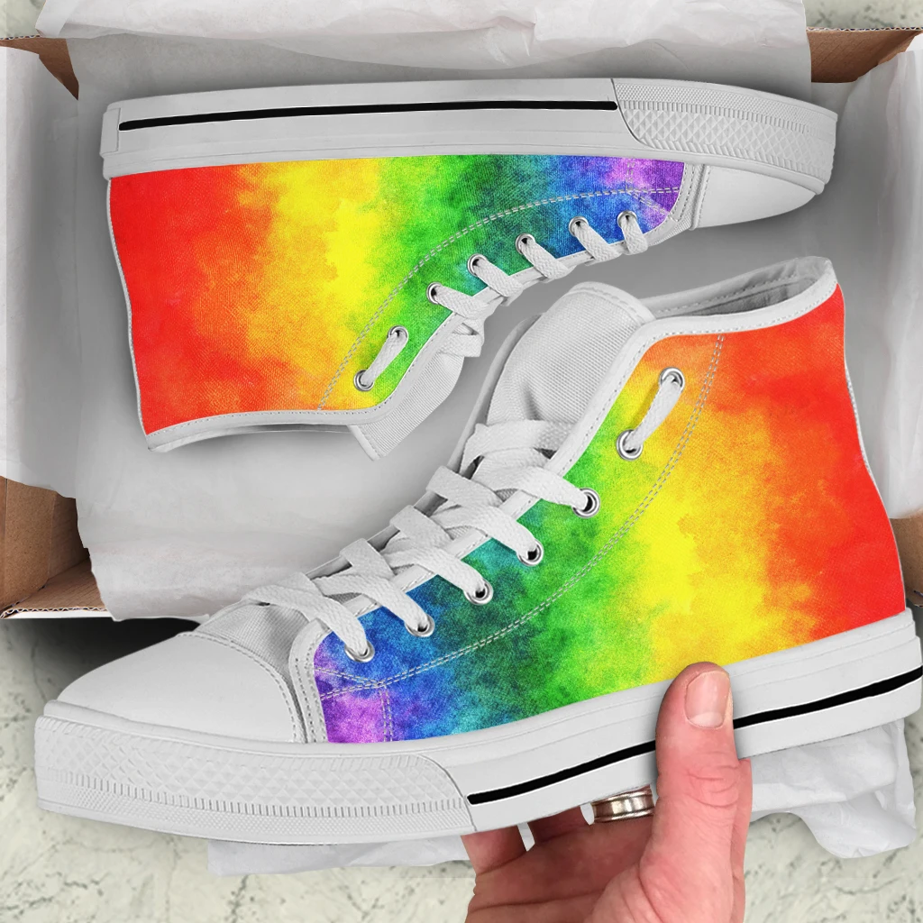 INSTANTARTS LGBT Rainbow Gradient Color Design High Top Canvas Shoes Men's Flats New 2023 Autumn New Board Shoes Casual Sneakers