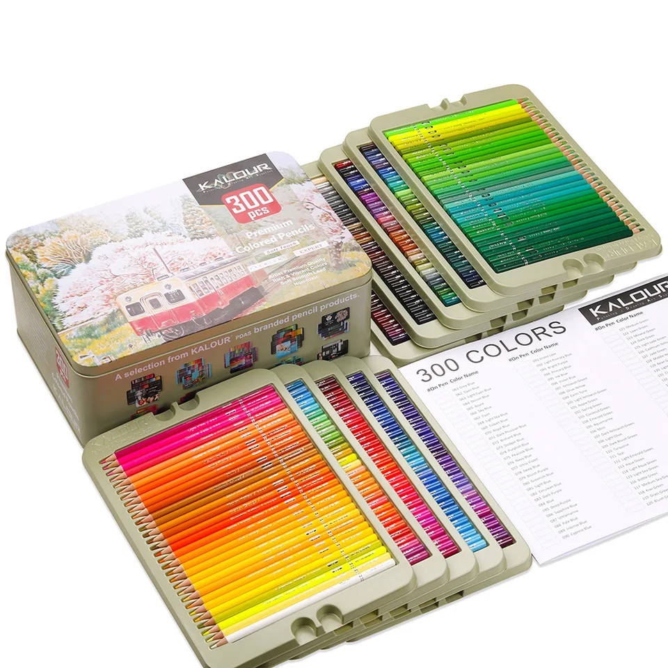 Kalour300色色鉛筆セットアーティストソフトコア鮮やかな色のスケッチ