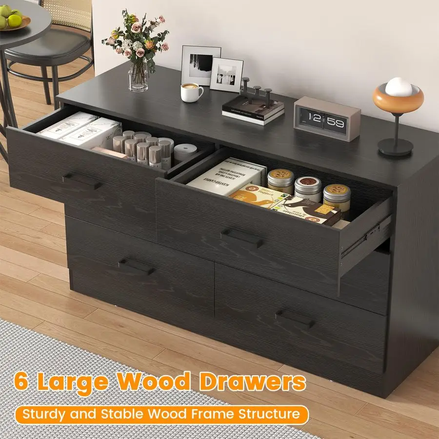 Cômoda com gavetas para quarto, cômoda moderna de meados do século, cômoda de madeira maciça marrom com gavetas profundas e trilho deslizante,