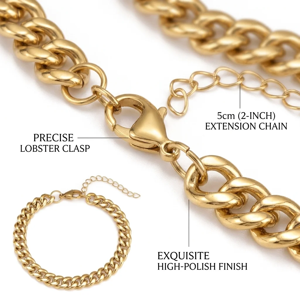 Dense Encrypted Cuban Chain Bracelet Gold Plated Six Faces Polished Stainless Steel Adjustable Gift for Party Wholesale Bracelet