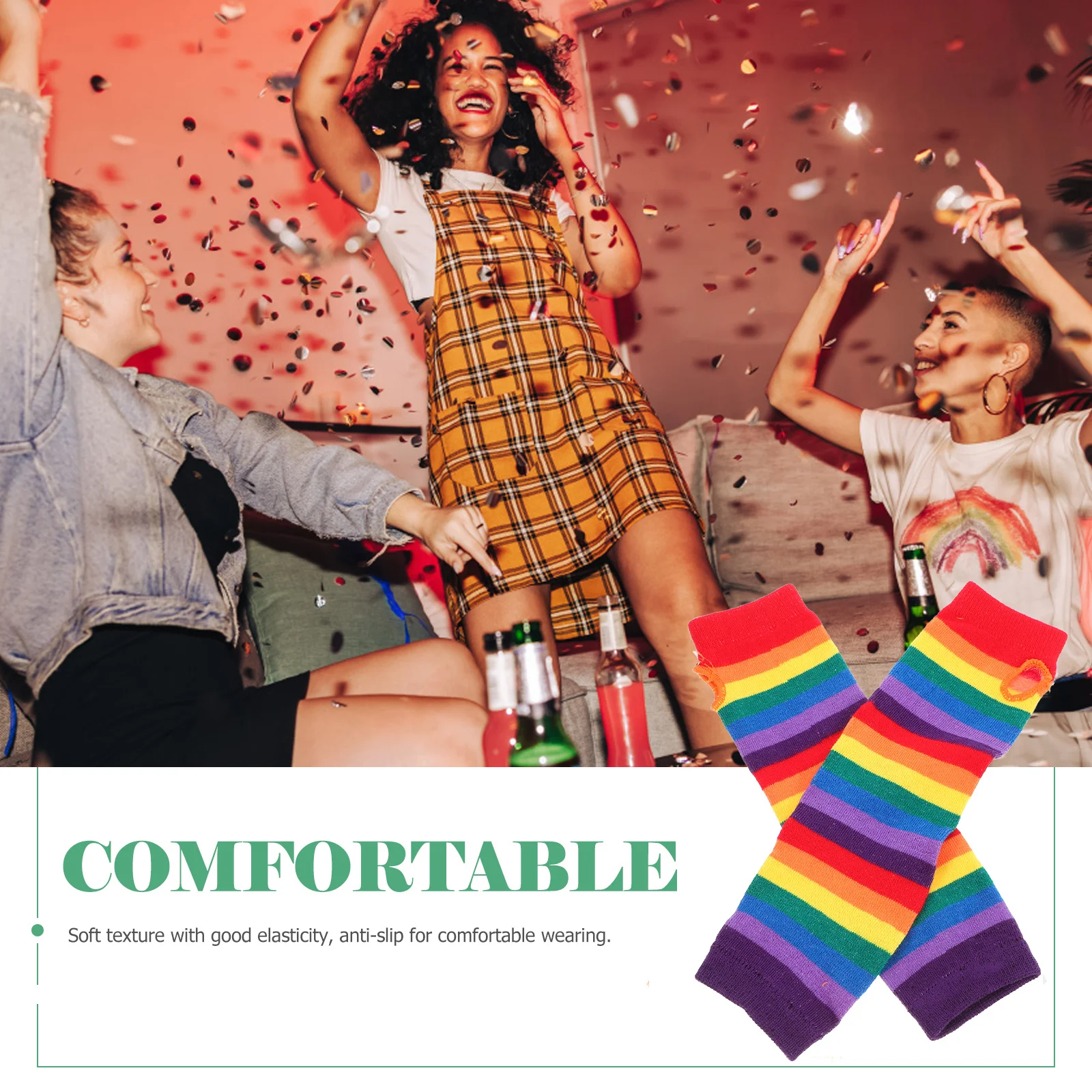 

Rainbow Strips Long Fingerless Gloves Soft Elastic Tear Resistant Warmers for Women Girls Colorful Rainbow Warmers