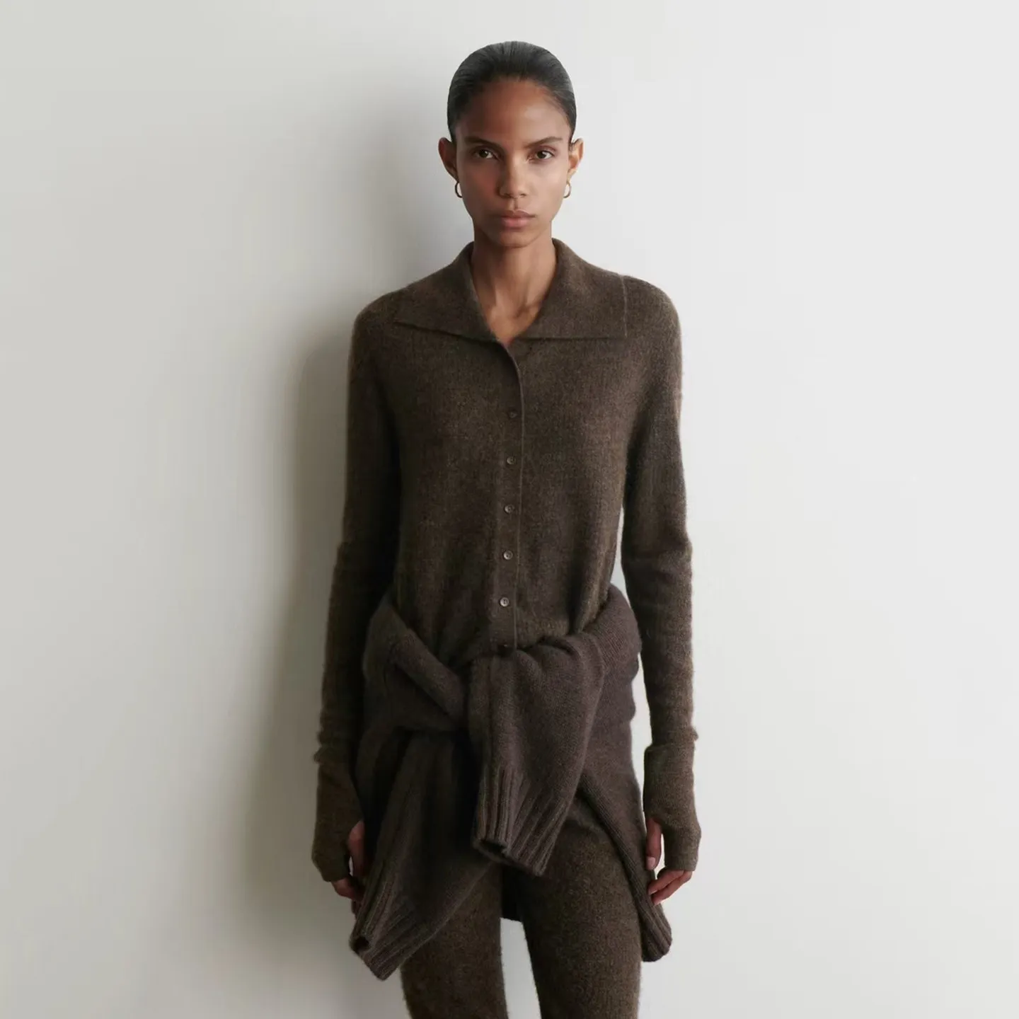 XIMIAN APPAREL 2026 cosmod spring new style of women's Standard style dark brown collar pullover jacket