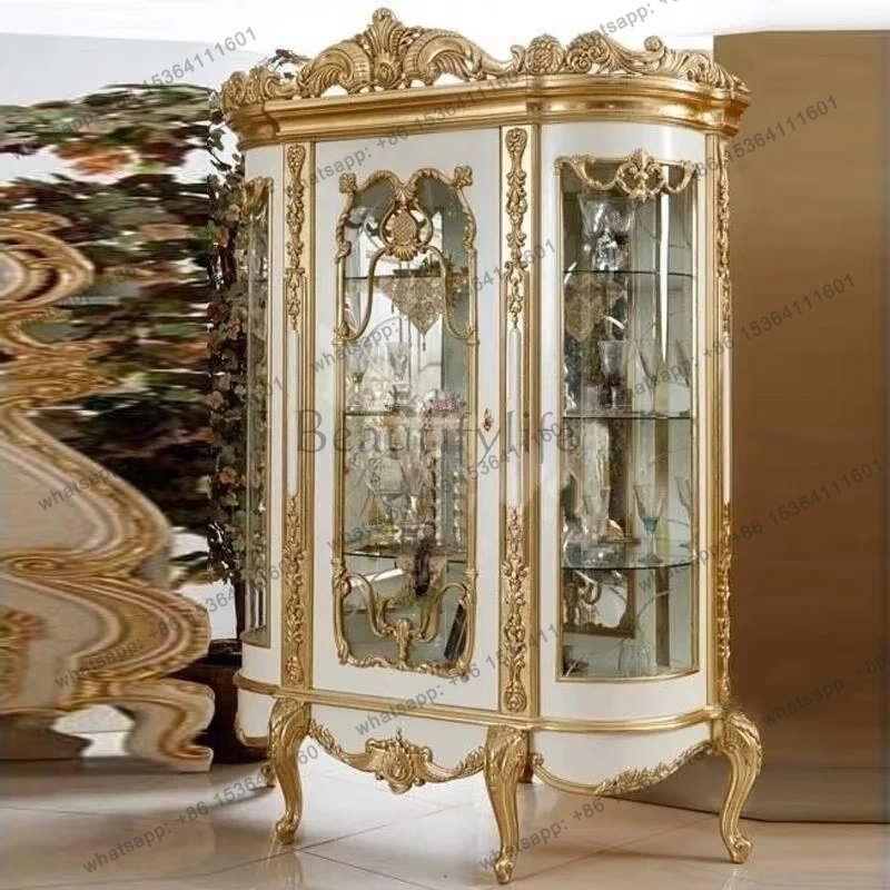 FG OE fashion custom luxury European high display cabinet glass door solid wood engraving single door display cabinet