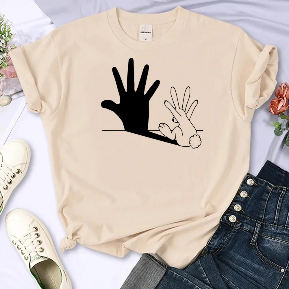 Rabbit Hand Shadow Tee women designer harajuku graphic t shirt female anime y2k manga clothes