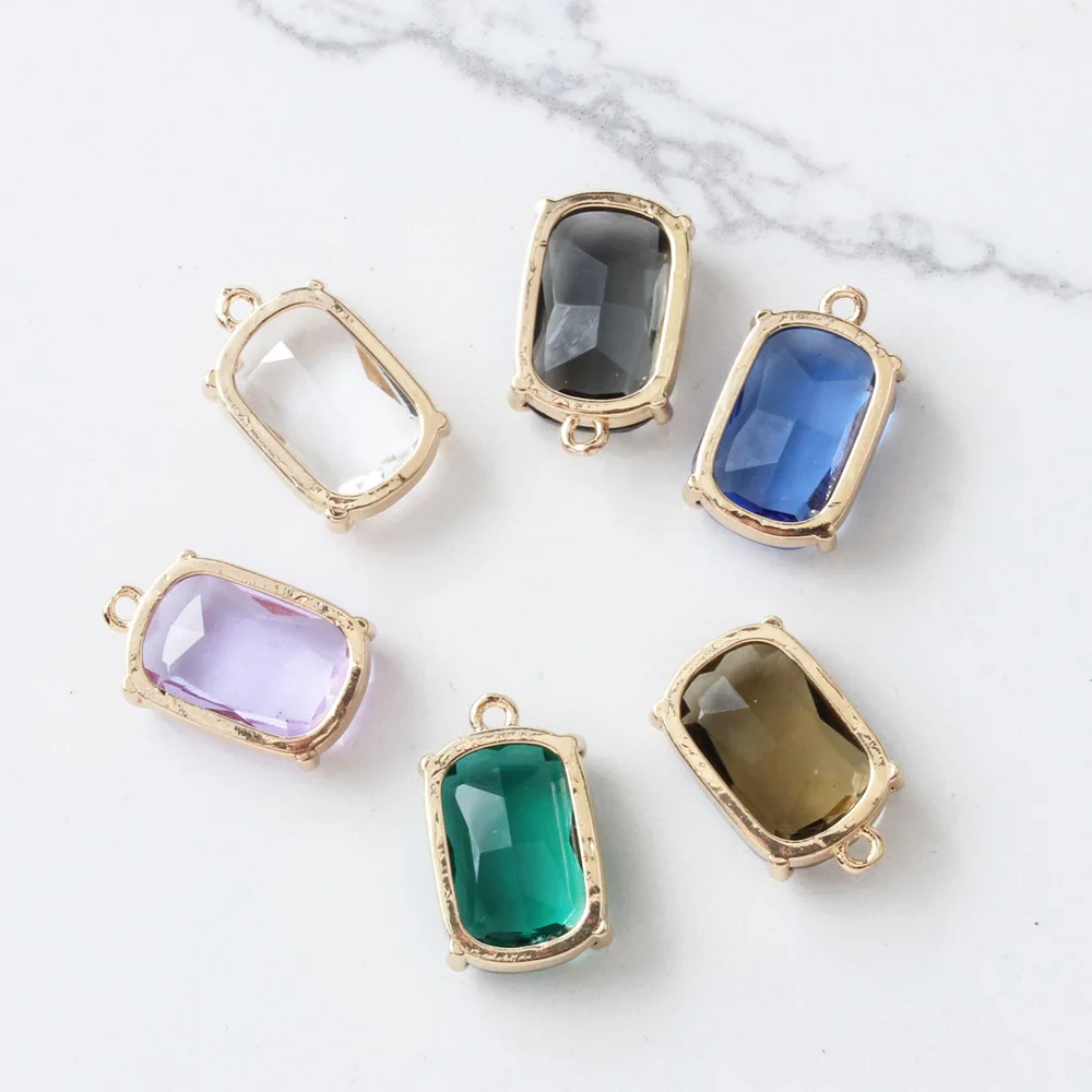 4PCS 11*18mm Rectangular Faceted Glass Pendant Necklace for Jewelry Findings Components DIY Hand Made Brass Accessories